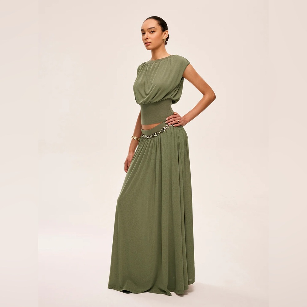 Commense Gathered Waist Top With Flowy Skirt Set M MC7-30 - Picture 2 of 6